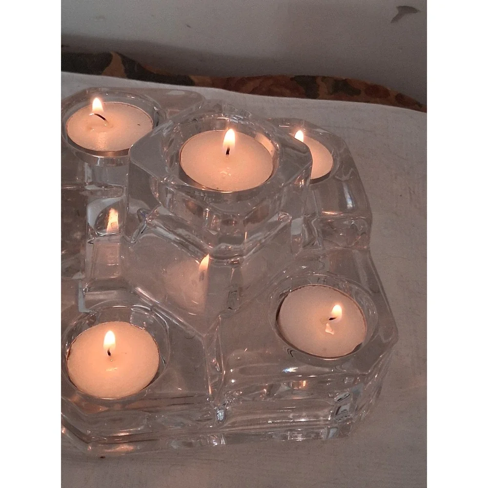 Clear Glass 5-Light Tiered Geometric Candle Holder Brutalist Style Centerpiece